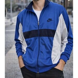 Vintage Nike Track Jacket Mens XL Blue White Colorblock Full Zip Sportswear Logo